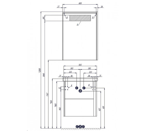 Зеркальный шкаф Aquaton Стоун 60 R 1A231502SX010 с подсветкой Белый