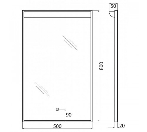 Зеркало BelBagno SPC-UNO-500-800-TCH с подсветкой с сенсорным выключателем