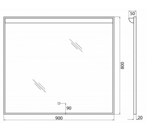 Зеркало BelBagno SPC 90 SPC-UNO-900-800-TCH с подсветкой с сенсорным выключателем