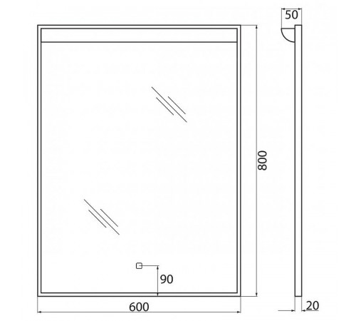 Зеркало BelBagno SPC-UNO-600-800-TCH с подсветкой с сенсорным выключателем