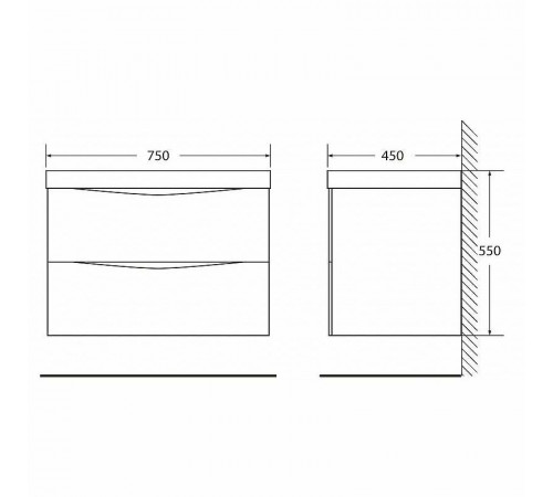 Тумба под раковину BelBagno Marino 75 MARINO-750-2C-SO-RW-P подвесная Rovere Moro