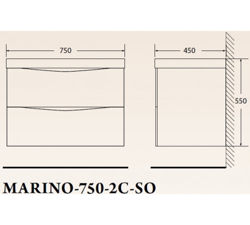 Тумба под раковину BelBagno Marino 75 MARINO-750-2C-SO-BL-P подвесная Bianco Lucido