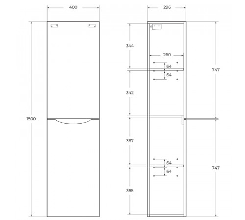 Шкаф пенал BelBagno Fly-Marino 40 R FLY-MARINO-1500-2A-SC-RN-P-R подвесной Rovere Nature