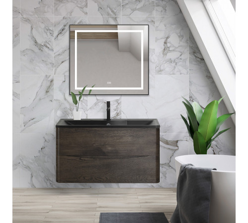 Зеркало BelBagno Kraft 88.5 SPC-KRAFT-885-785-TCH-WARM-NERO с подсветкой с подогревом Черное с сенсорным выключателем