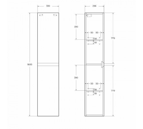 Шкаф пенал BelBagno Kraft 33 L KRAFT-1600-2A-SC-BO-L подвесной Bianco Opaco