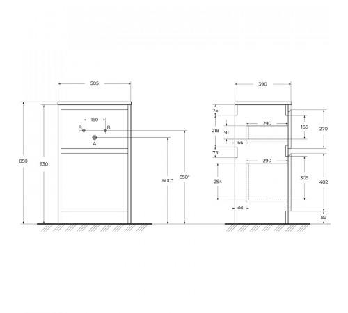 Тумба под раковину BelBagno Kraft 39 50 KRAFT39-500/390-2C-PIA-BO Bianco Opaco