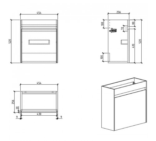 Тумба под раковину BelBagno Pietra Mini 46 PIETRA MINI-460-1A-SO-BL-L подвесная Bianco Lucido