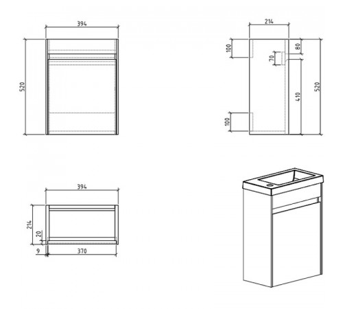 Тумба под раковину BelBagno Pietra Mini 40 PIETRA MINI-400-1A-SO-BL-R подвесная Bianco Lucido