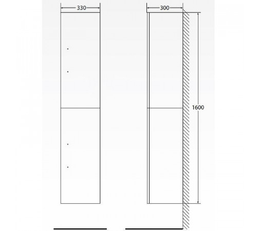 Шкаф пенал BelBagno Aurora 33 L AURORA-1600-2A-SC-BL-P-L подвесной Bianco Lucido без ручек