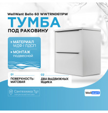 Тумба под раковину WellWant Bello 60 WWTRN0611PW подвесная Белая