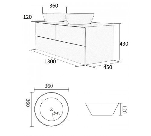 Тумба с раковиной Orange Otto 130 Ot-130TuMDF+B08-360W подвесная Белый глянец