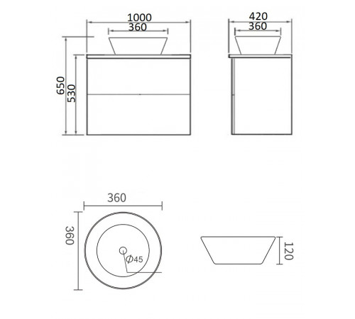 Тумба с раковиной Orange Otto 100 Ot-100TuWOOD+B08-360W подвесная Белая Ясень