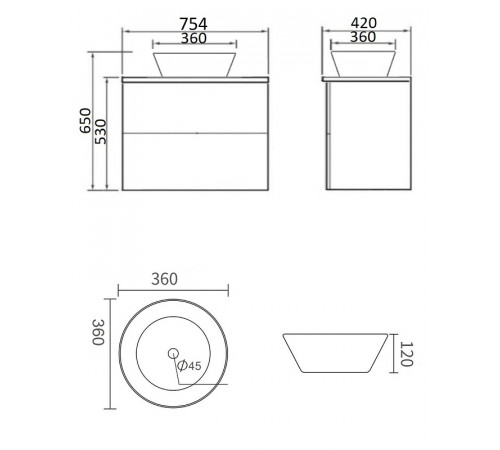 Тумба с раковиной Orange Otto 75 Ot-75TuMDF+B08-360W подвесная Белый глянец