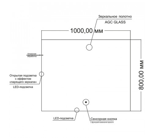 Зеркало Orange Quadrо 100 OQ-100ZE с подсветкой с сенсорным выключателем