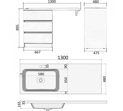 Тумба с раковиной Orange Sistema 130 L ST-70TUW+RAL Белая глянцевая