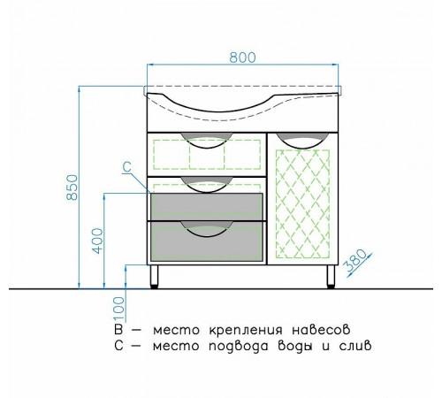 Тумба под раковину Style Line Жасмин 82 L ЛС-00000526 с бельевой корзиной Белая