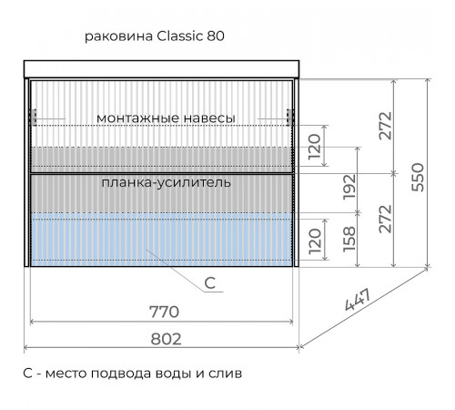 Тумба под раковину Style Line Стокгольм 80 ЛС-00002315 подвесная Белый рифленый софт