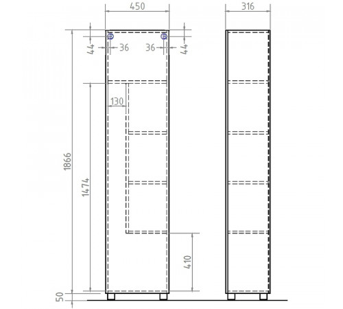 Шкаф пенал Vigo Geometry 45 pn.GEO.45 Белый