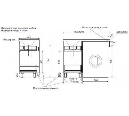 Тумба с раковиной Creto Cafor 120 L 19-W120L Белый глянец