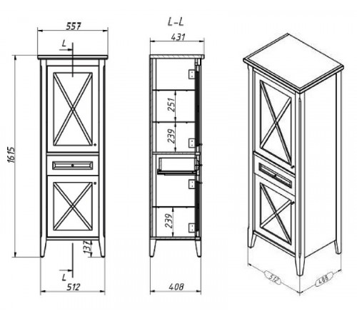 Шкаф пенал Creto Vetra 55 L 15-16056NL Орех