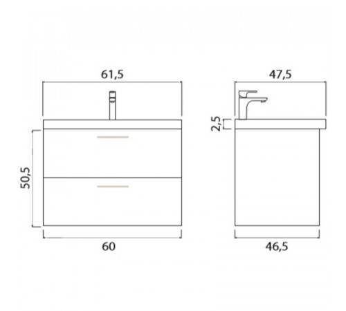 Тумба с раковиной Creto Ares 60 10-1161W+1161-001-0126 подвесная Белая