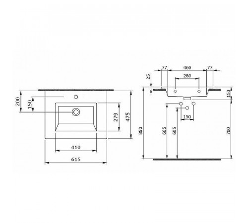 Тумба с раковиной Creto Ares 60 10-1161W+1161-001-0126 подвесная Белая