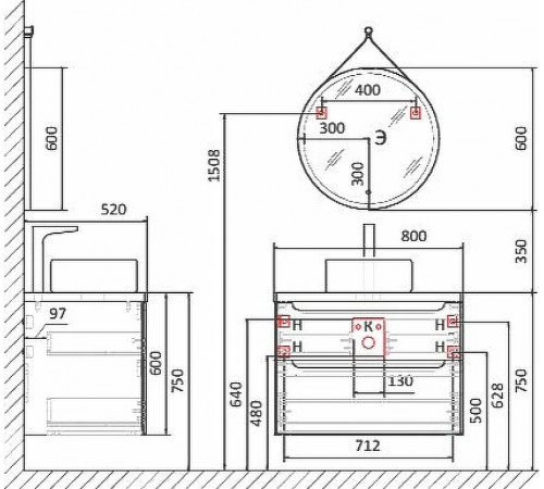 Тумба под раковину Jorno Wood 80 wood.01.80/P/GR подвесная Серая