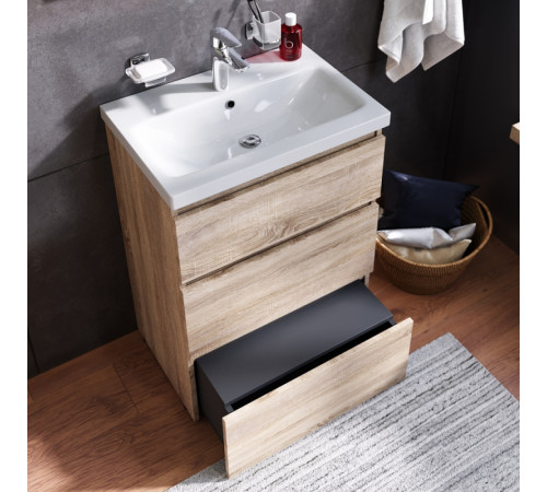 Комплект мебели для ванной AM.PM Gem S 60 BK91GC Светлый дуб со смесителем для раковины и аксессуарами