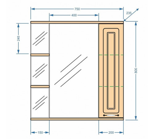 Зеркало со шкафом Stella Polar Кармела 75/С SP-00000182 с подсветкой Карпатская ель