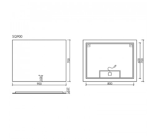 Зеркало Sancos Square 90 SQ900 с подсветкой с сенсорным выключателем