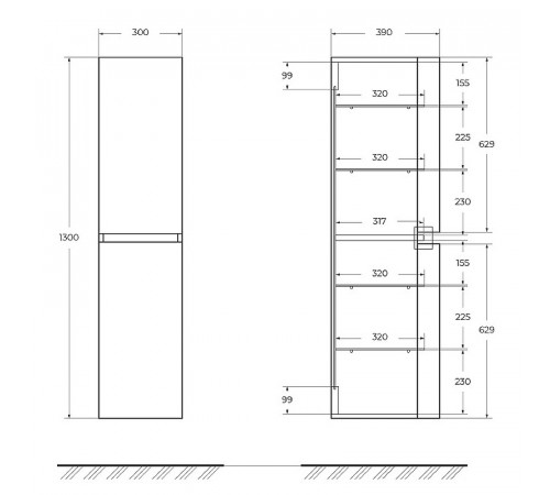 Шкаф пенал Cezares Vague 30 54850 подвесной Rovere sbiancato