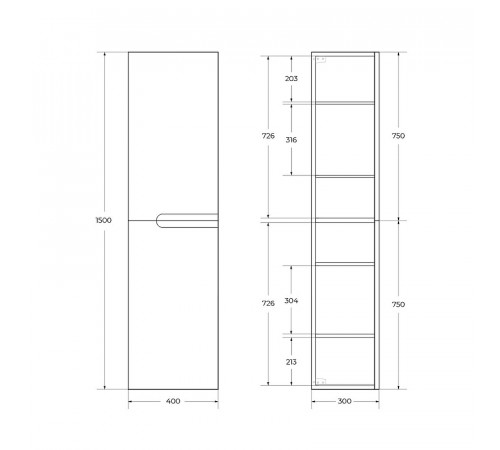 Шкаф пенал Cezares Duet 40 DUET-1500-2A-SC-GR-P подвесной Grafito