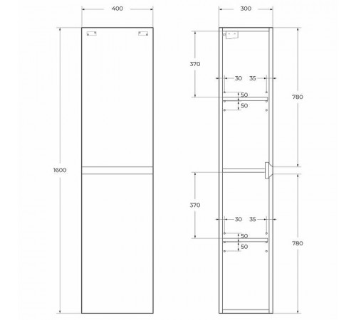 Шкаф пенал Cezares Molveno 40 MOLVENO-1600-2A-SC-LB подвесной Legno Bianco