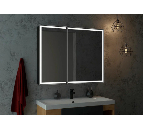 Зеркальный шкаф Континент Mirror Box black Led 100 МВК051 с подсветкой Черный