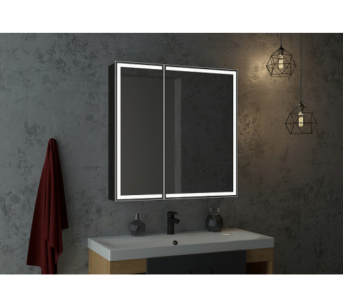 Зеркальный шкаф Континент Mirror Box black Led 80 МВК052 с подсветкой Черный