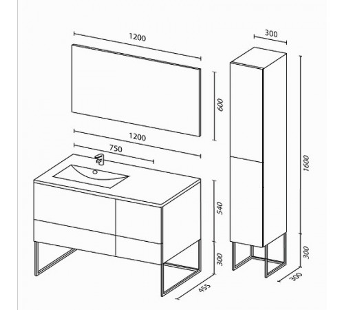 Тумба c раковиной SanVit Лира 120 L klira2120L в цвете Ral подвесная Белая глянцевая