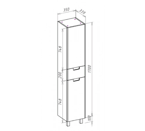 Шкаф пенал Bellezza Пегас 35 R 4620404711034 Красный Белый