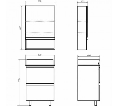 Тумба с раковиной Comforty Эдинбург 60Н 00-00004763 Бетон светлый