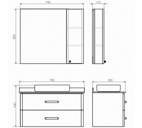 Тумба с раковиной Comforty Амстердам 95 00-00005494 подвесная Белый глянец