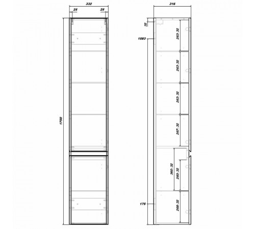 Шкаф пенал Sanstar Arista 33 178.1-3.5.1. подвесной Белый