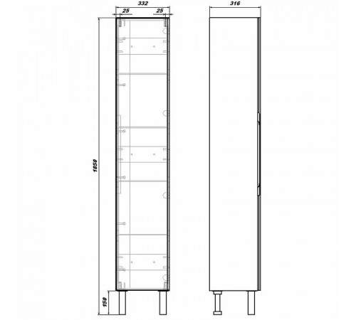 Шкаф пенал Sanstar Riana 33 290.1-3.5.1. Белый