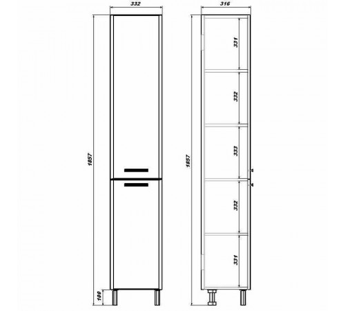 Шкаф пенал Sanstar Аура 33 300.1-3.4.1. Белый