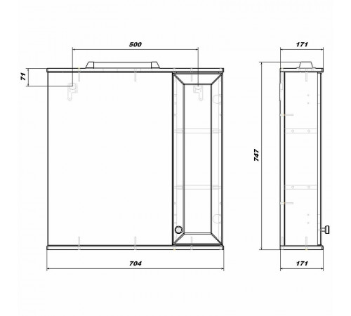 Зеркало со шкафом Sanstar Бриз 70 14.1-2.4.1. с подсветкой Белое