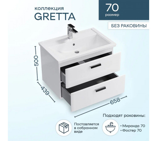 Тумба под раковину Sanstar Gretta 70 328.1-1.5.1. подвесная Белая