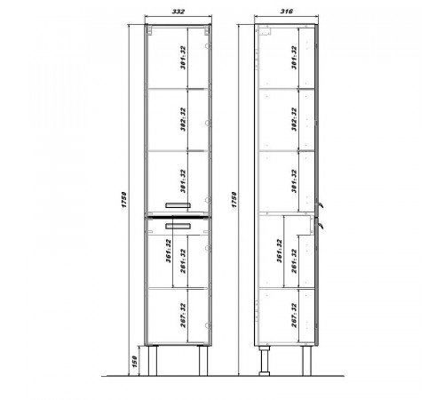 Шкаф пенал Sanstar Gretta 33 333.1-3.5.1. Белый