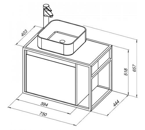 Тумба под раковину Aquanet Nova Lite Loft 75L 261650 подвесная Белый глянец