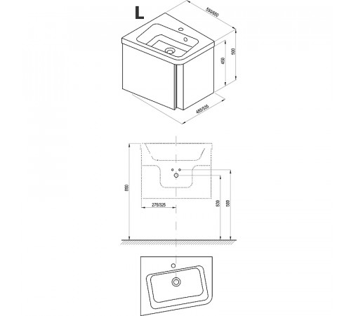 Тумба под раковину Ravak SD 10° 55 L X000000741 подвесная Темный орех