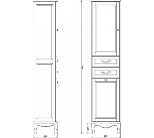 Шкаф пенал ValenHouse Эллина 40 E40_КСLКБ с бельевой корзиной L Слоновая кость ручки Бронза