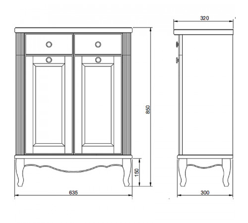 Комод ValenHouse Лиора 65 L65_2КKDКХ Кальяри ручки Хром