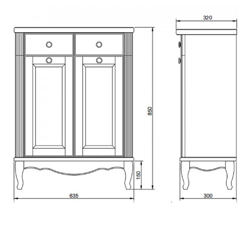 Комод ValenHouse Лиора 65 L65_2КKDСЗ Слоновая кость ручки Золото